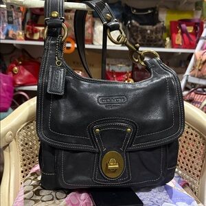 Coach Legacy  Black Leather Shoulder & Crossbody Bag with Brass Turnlock